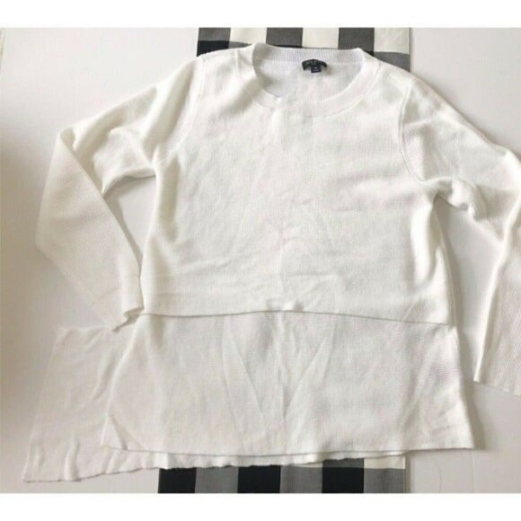 Tahari ASL Long-Sleeve Ribbed Asymmetric White Sweater,, Size M - Picture 7 of 8